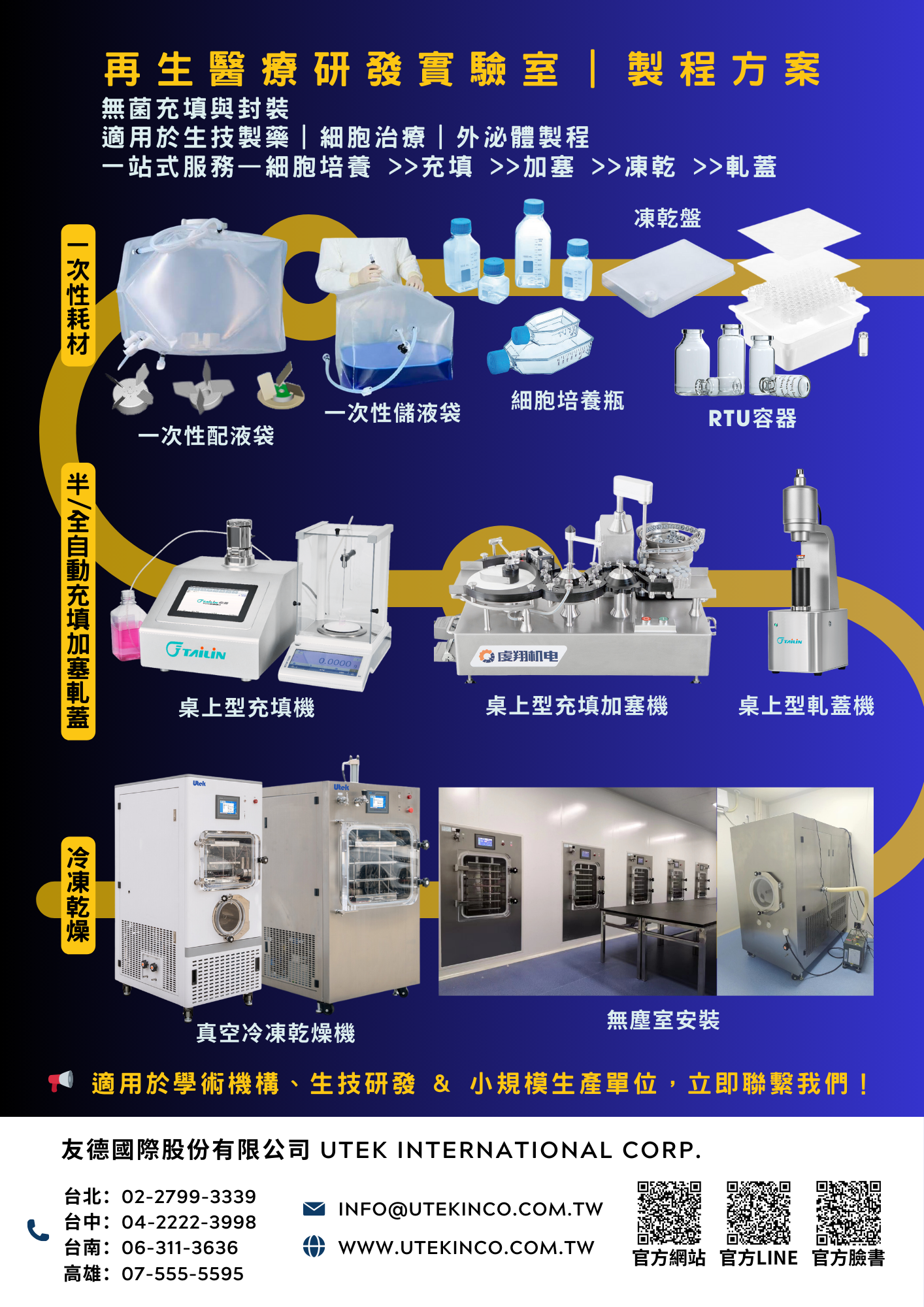 外泌體及細胞治療實驗室解決方案 | GMP無菌充填及凍乾設備